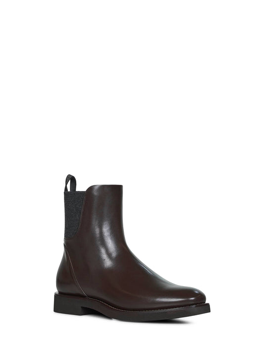 Stivaletti Chelsea in pelle marrone con monile