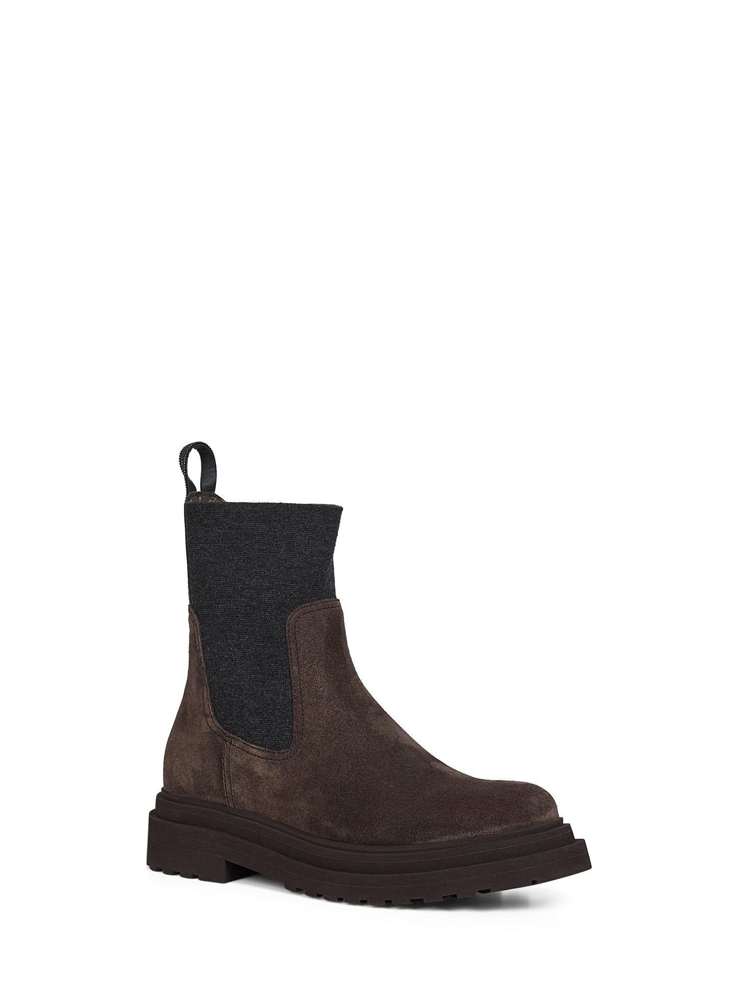 Brown suede embroidered ankle boots