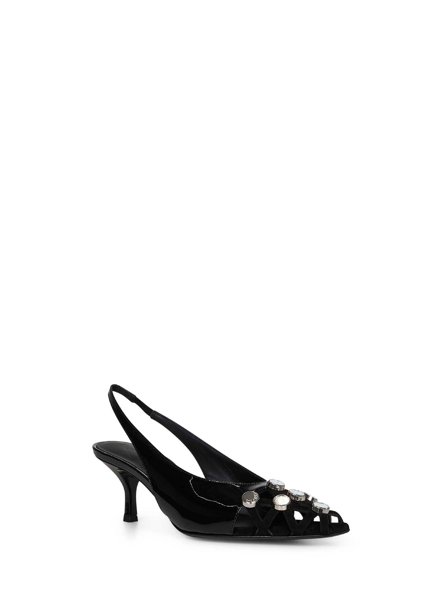 Black patent leather and suede '"Fiona'" slingback pumps