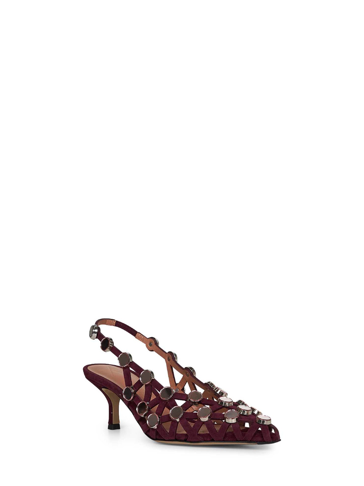 Burgundy suede "Grid" slingback pumps