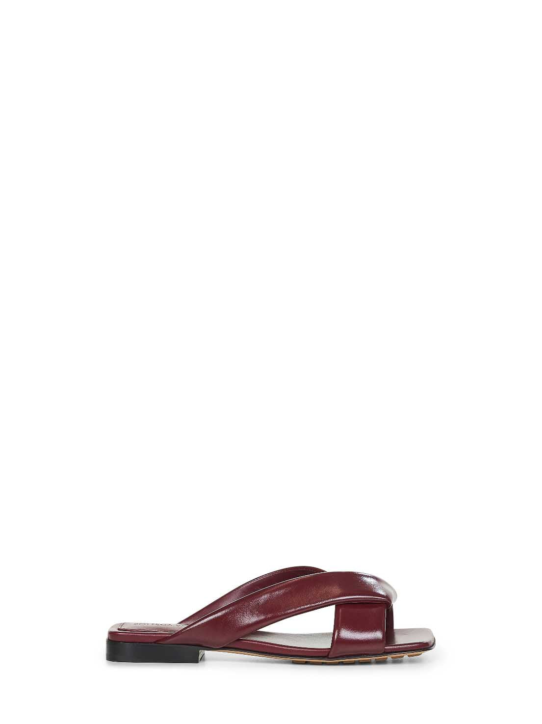 Burgundy shiny calf leather Riva flat mules