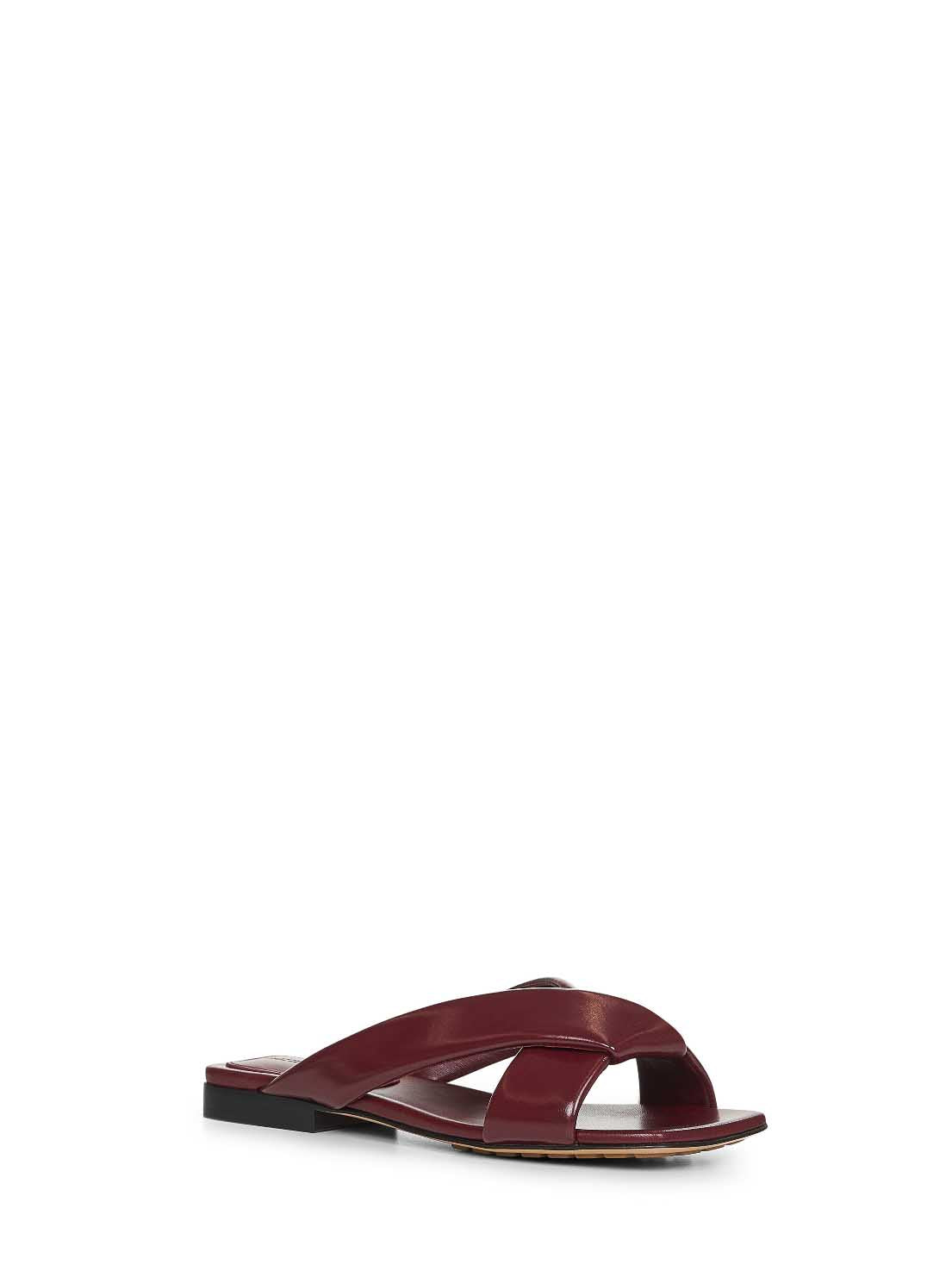Burgundy shiny calf leather Riva flat mules