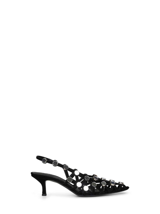 Slingback "Grid" in camoscio nero