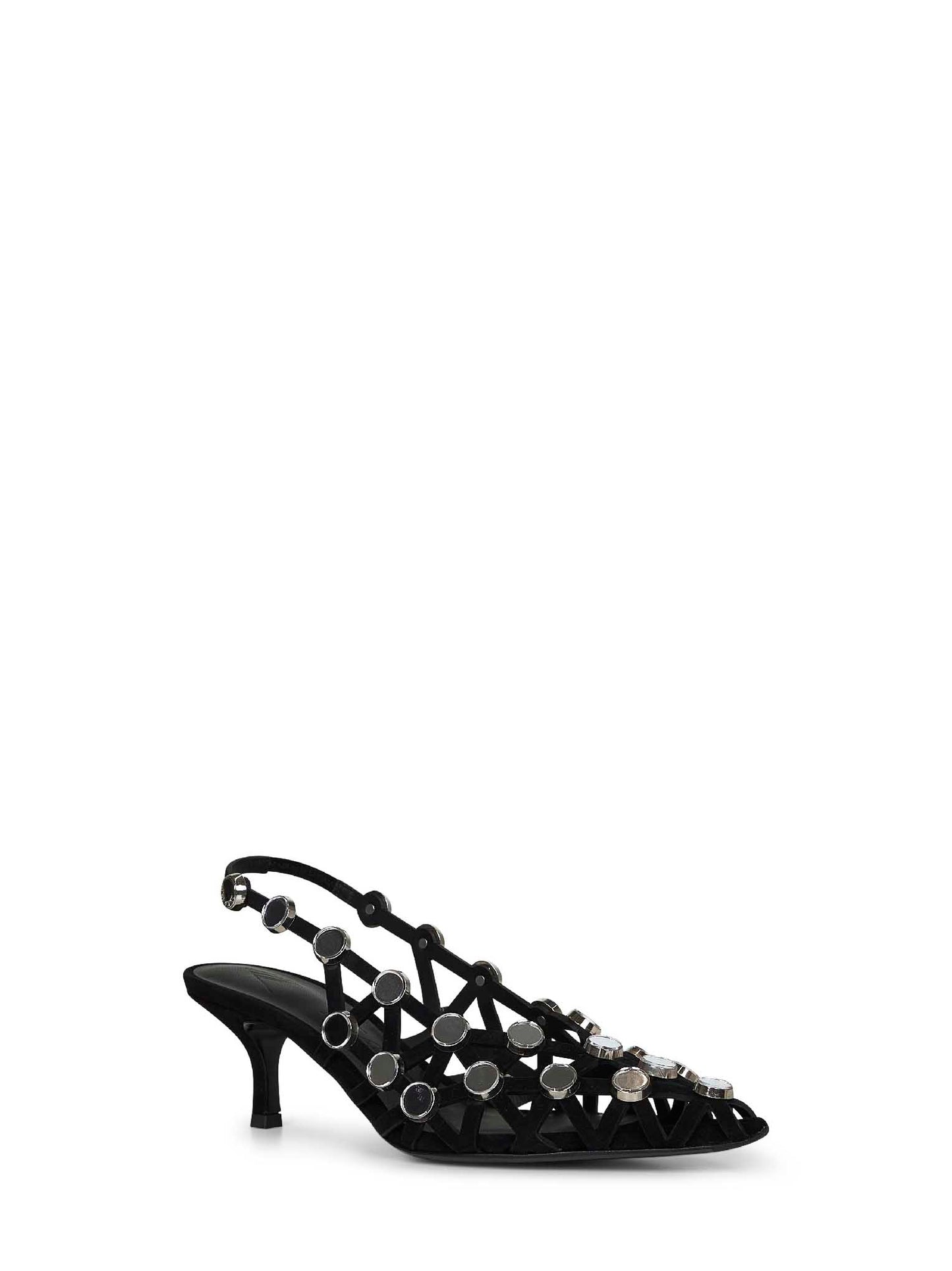 Black suede "Grid" slingback pumps
