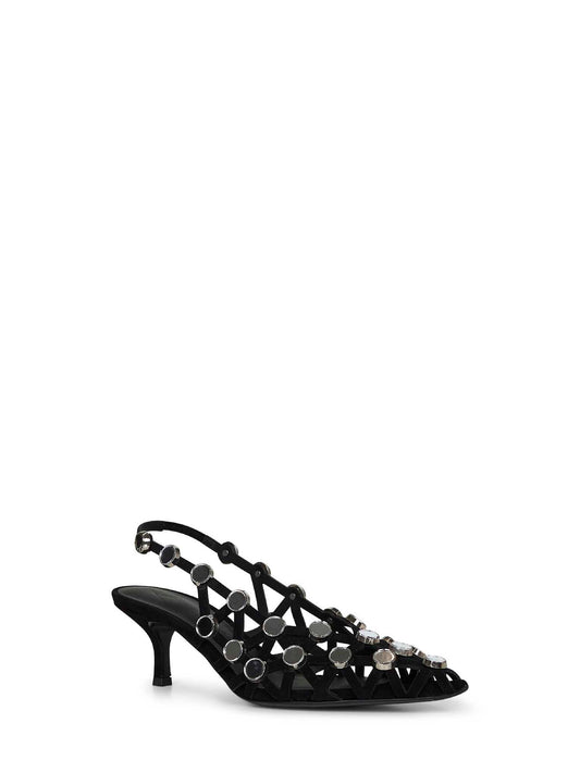 Slingback "Grid" in camoscio nero