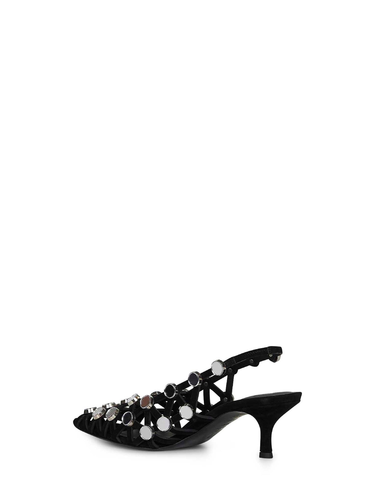 Black suede "Grid" slingback pumps