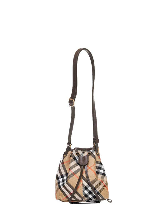 Check canvas mini bucket bag