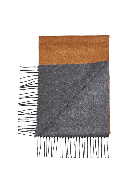 Orange and gray scarf with fringes