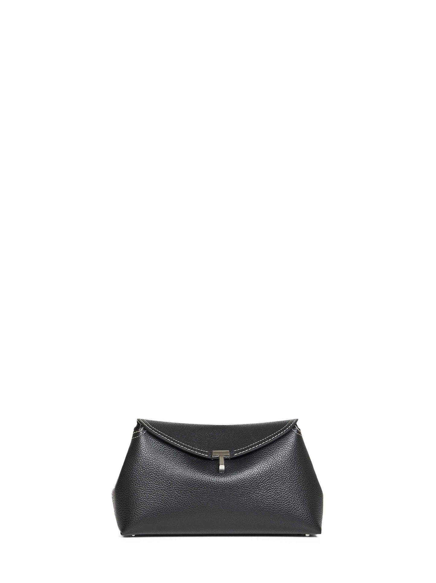 Black T-Lock grained-leather clutch bag