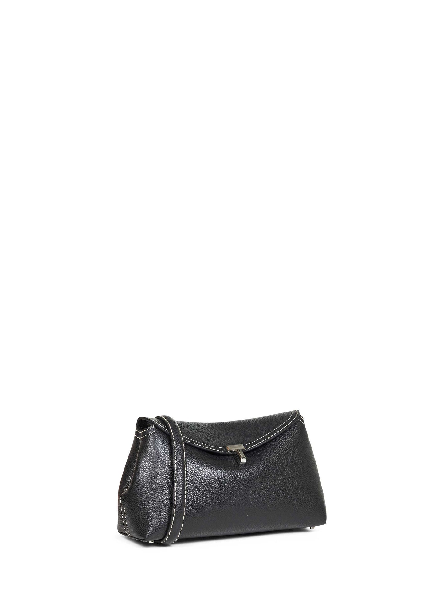 Black T-Lock grained-leather clutch bag