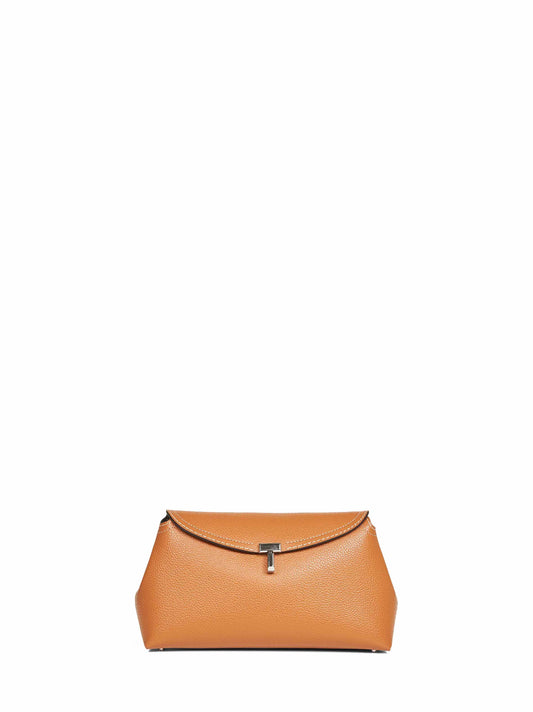 Tan T-Lock grained-leather clutch bag