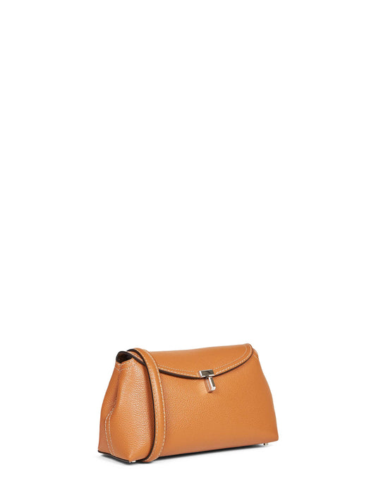 Tan T-Lock grained-leather clutch bag