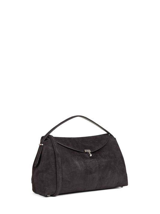Espresso T-Lock suede top handle bag
