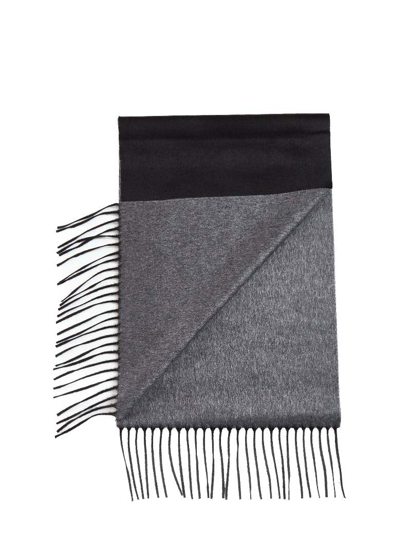 Gray and black scarf with fringes