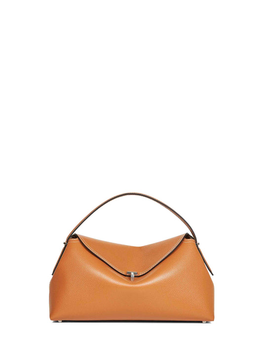 Tan T-Lock grained-leather top handle bag