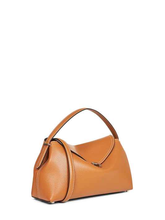 Tan T-Lock grained-leather top handle bag