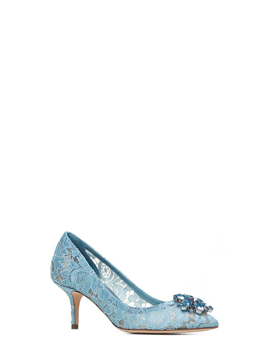Rainbow lace décolleté with broche