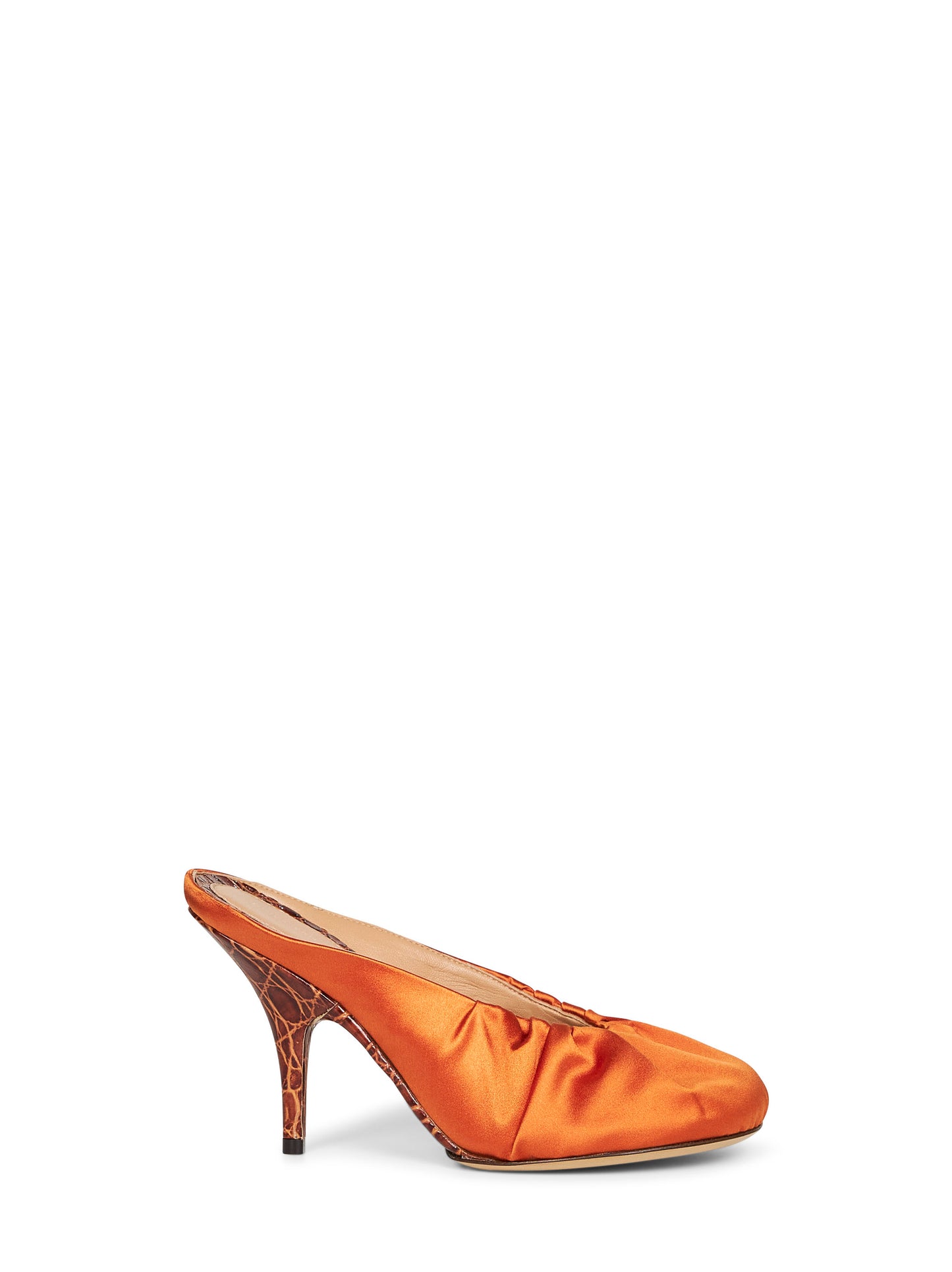 Orange satin heeled mules