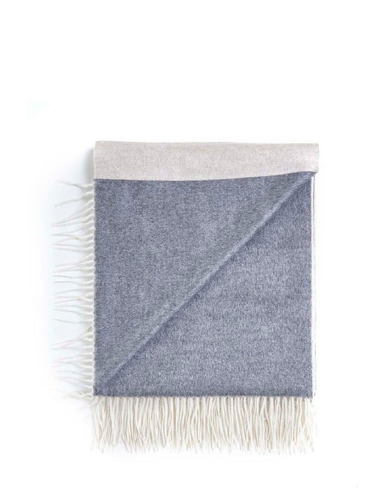 Plaid con frange beige e grigio chiaro