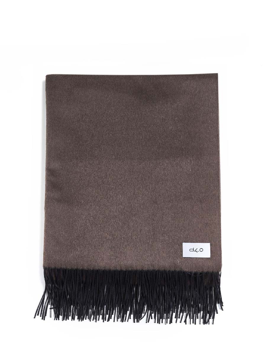 Brown and sage green plaid with fringes