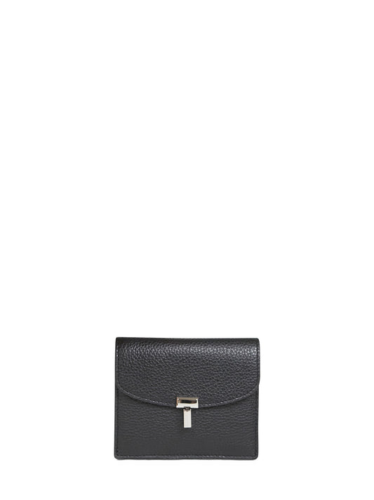 Portacarte T-Lock grained-leather nero