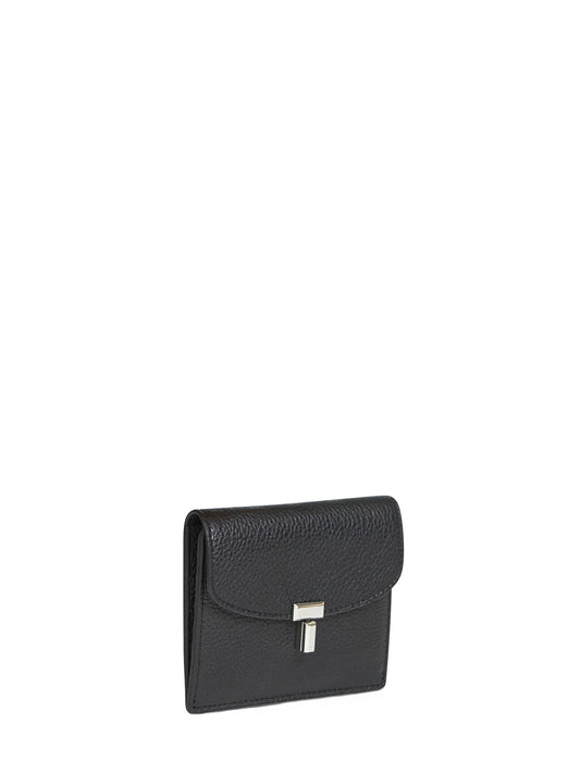 Portacarte T-Lock grained-leather nero