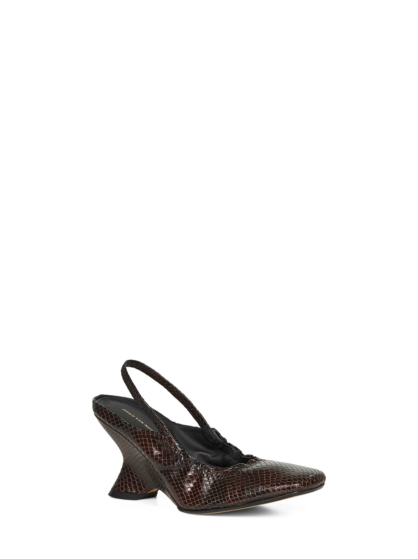 Brown lizard-embossed leather slingbacks