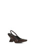 Brown lizard-embossed leather slingbacks