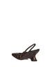 Brown lizard-embossed leather slingbacks