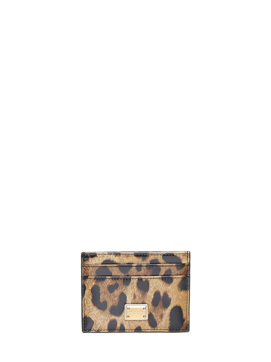Card holder in glossy calf leather with leopard print
