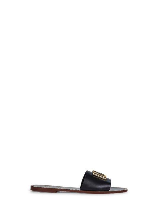 Black calf leather Bianca slides