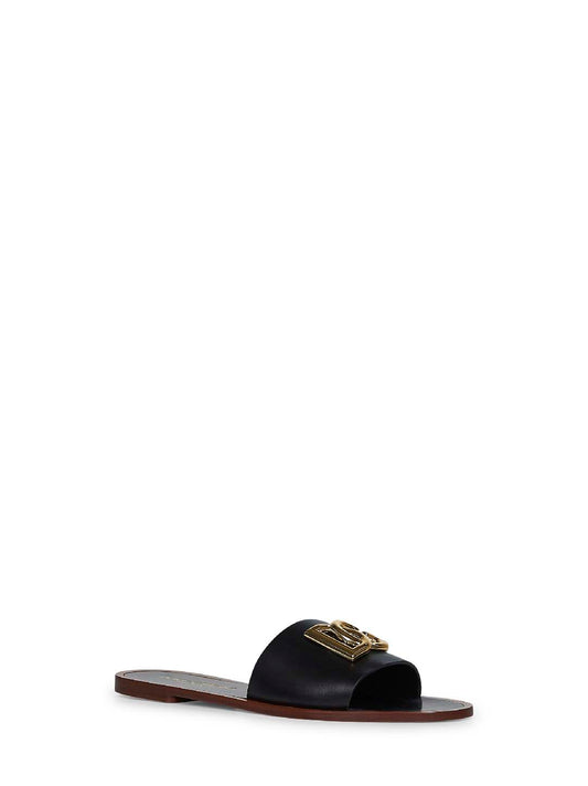 Black calf leather Bianca slides