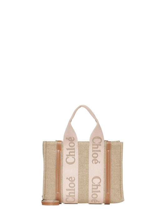 Woody linen small tote bag by Chloè