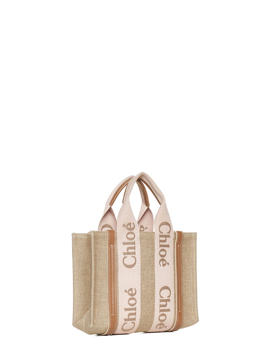 Woody linen small tote bag by Chloè