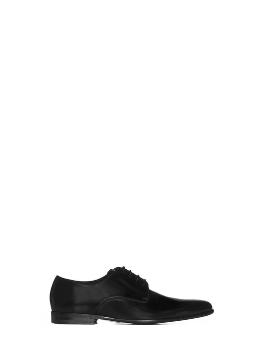 Black leather lace-up derby shoes