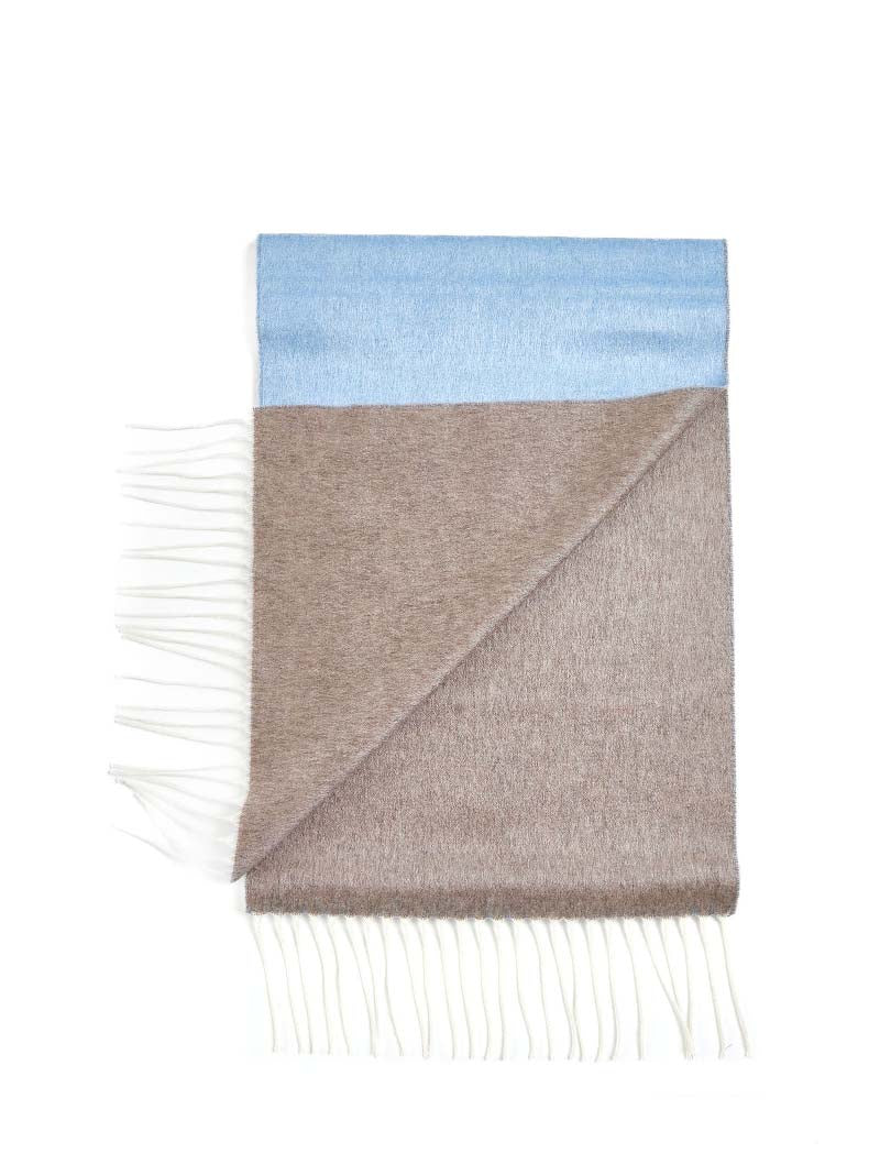 Beige and light blue scarf with fringes