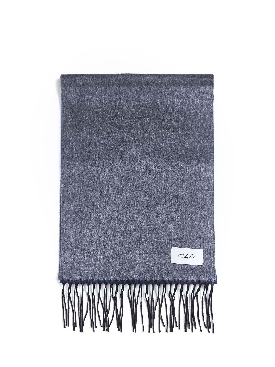 Gray and light blue scarf with fringes