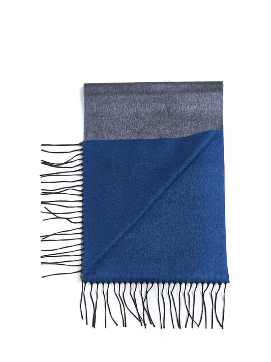 Sciarpa con frange grigia e azzurra