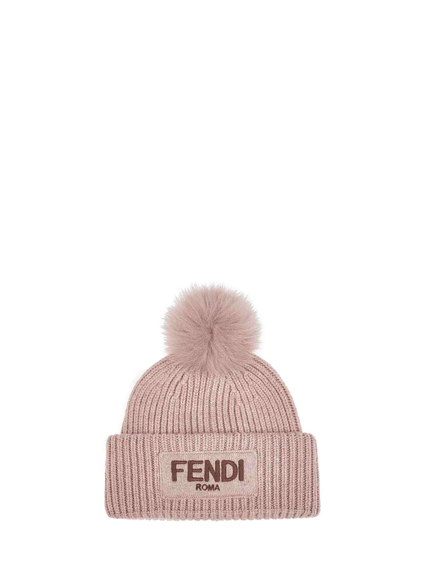 Berretto in lana tortora con pompon