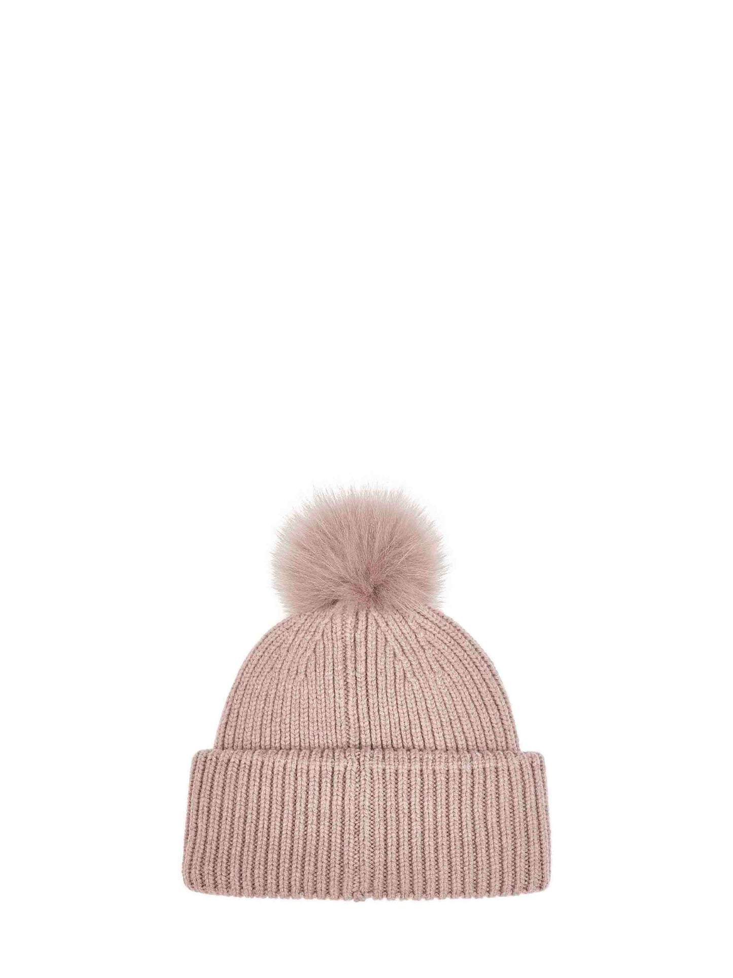 Berretto in lana tortora con pompon