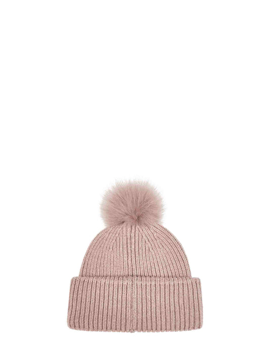 Berretto in lana tortora con pompon