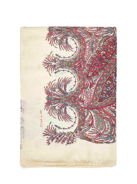 Burgundy cashmere-modal blend printed scarf