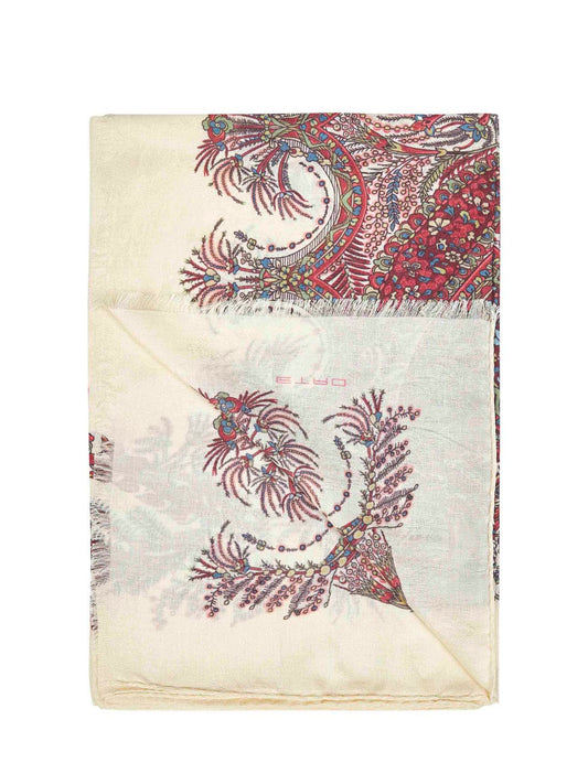 Burgundy cashmere-modal blend printed scarf