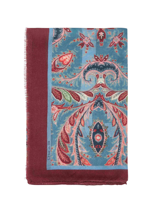 Light blue wool and cashmere blend printed scarf