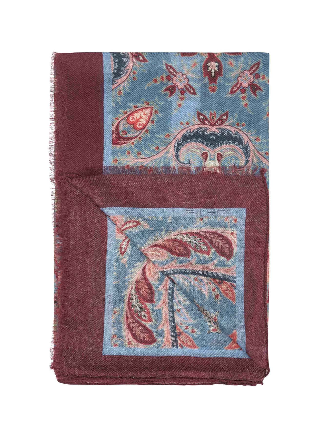 Light blue wool and cashmere blend printed scarf