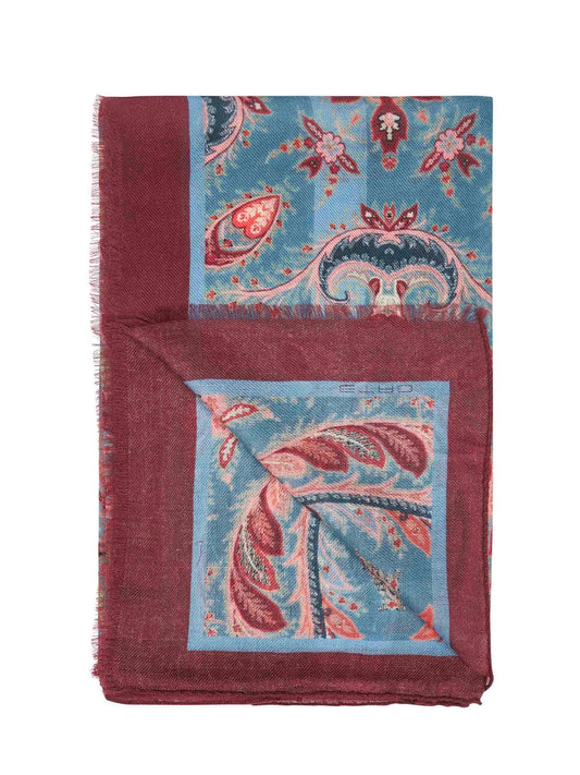 Light blue wool and cashmere blend printed scarf