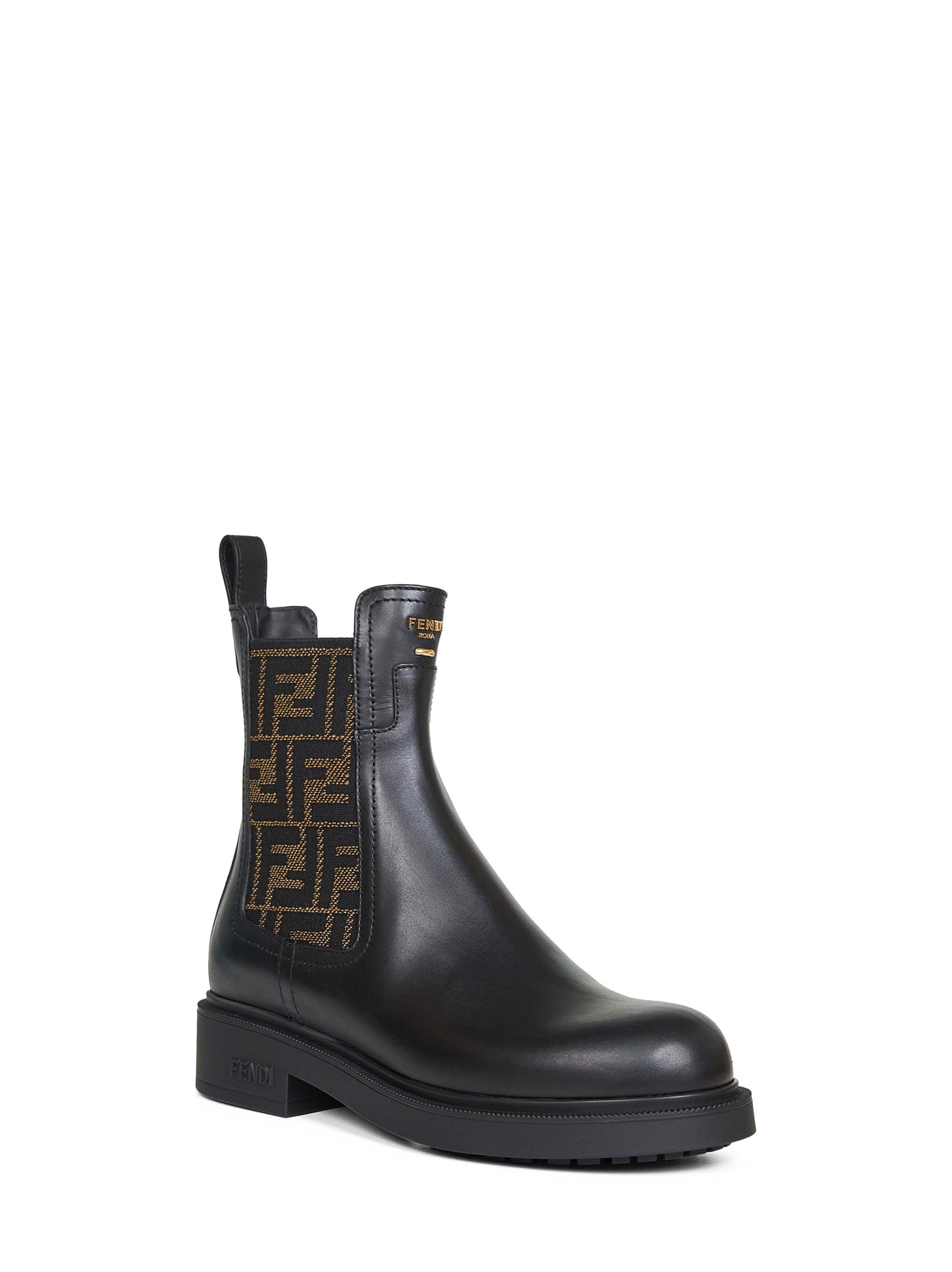 Black leather Fendi Filo biker ankle boots