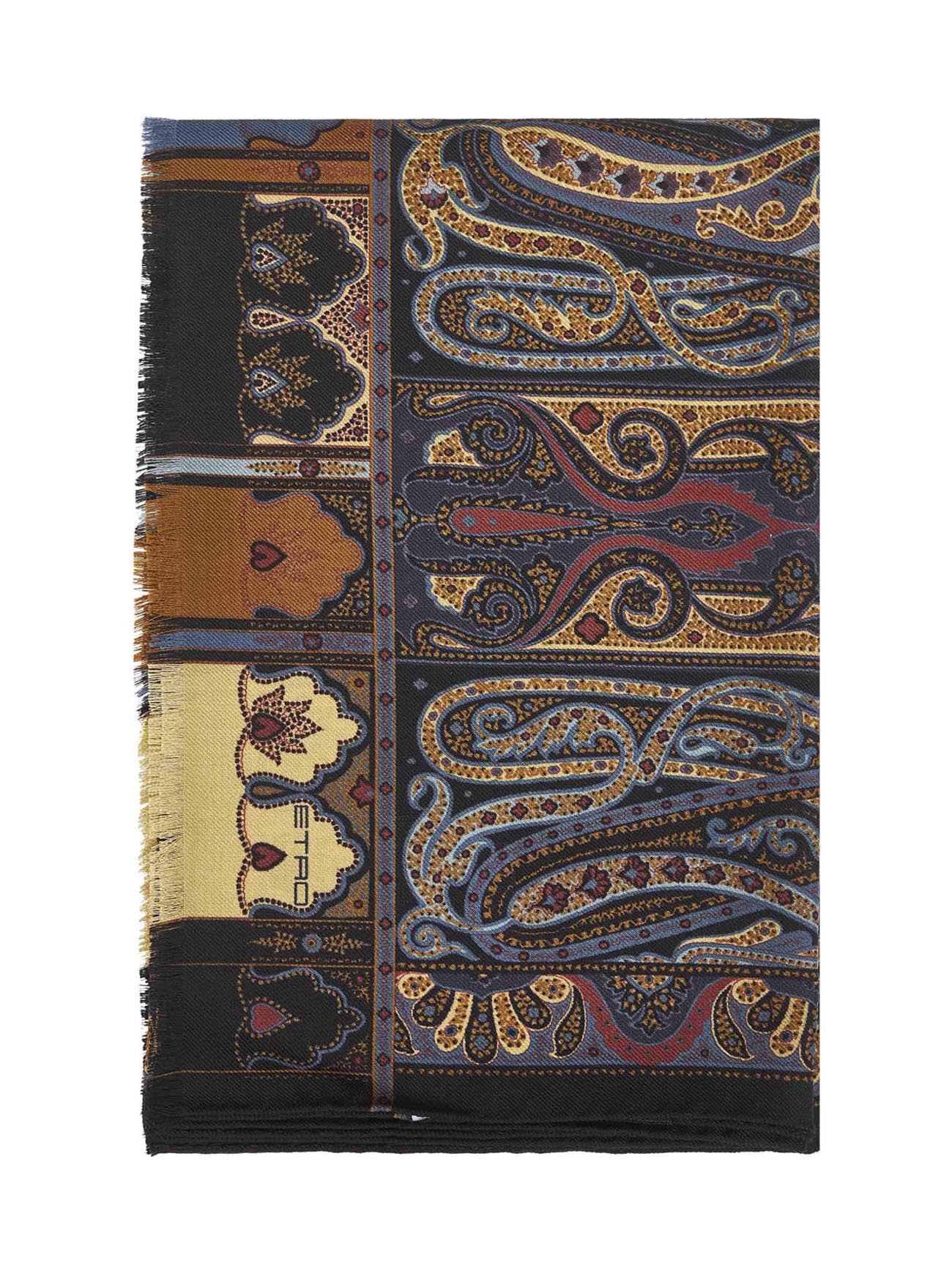 Black Paisley print wool and silk scarf