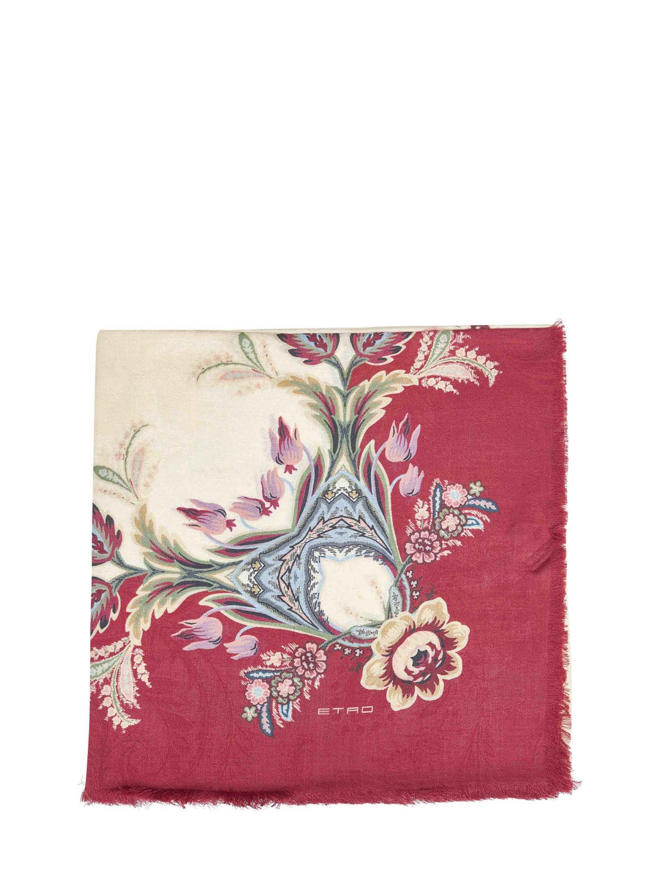 Beige floral jacquard cashmere blend shawl