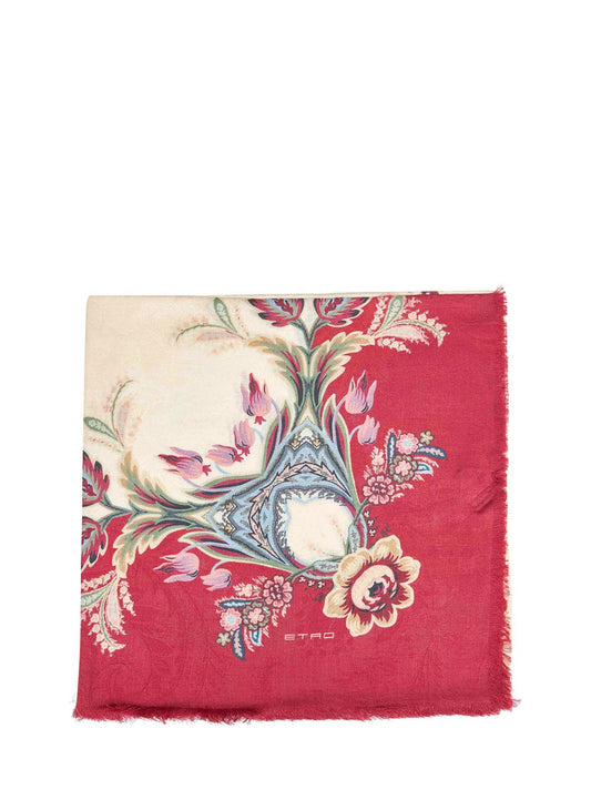 Beige floral jacquard cashmere blend shawl